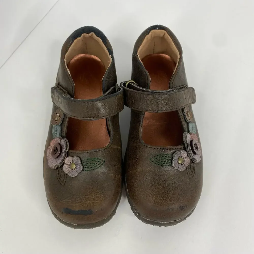 TKS Girls Donna Mary Janes Brown Shoes size 8 22312 3D Flowers